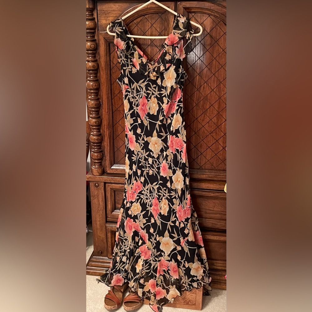 Size 16, Sheer black floral dress with bead appliqué